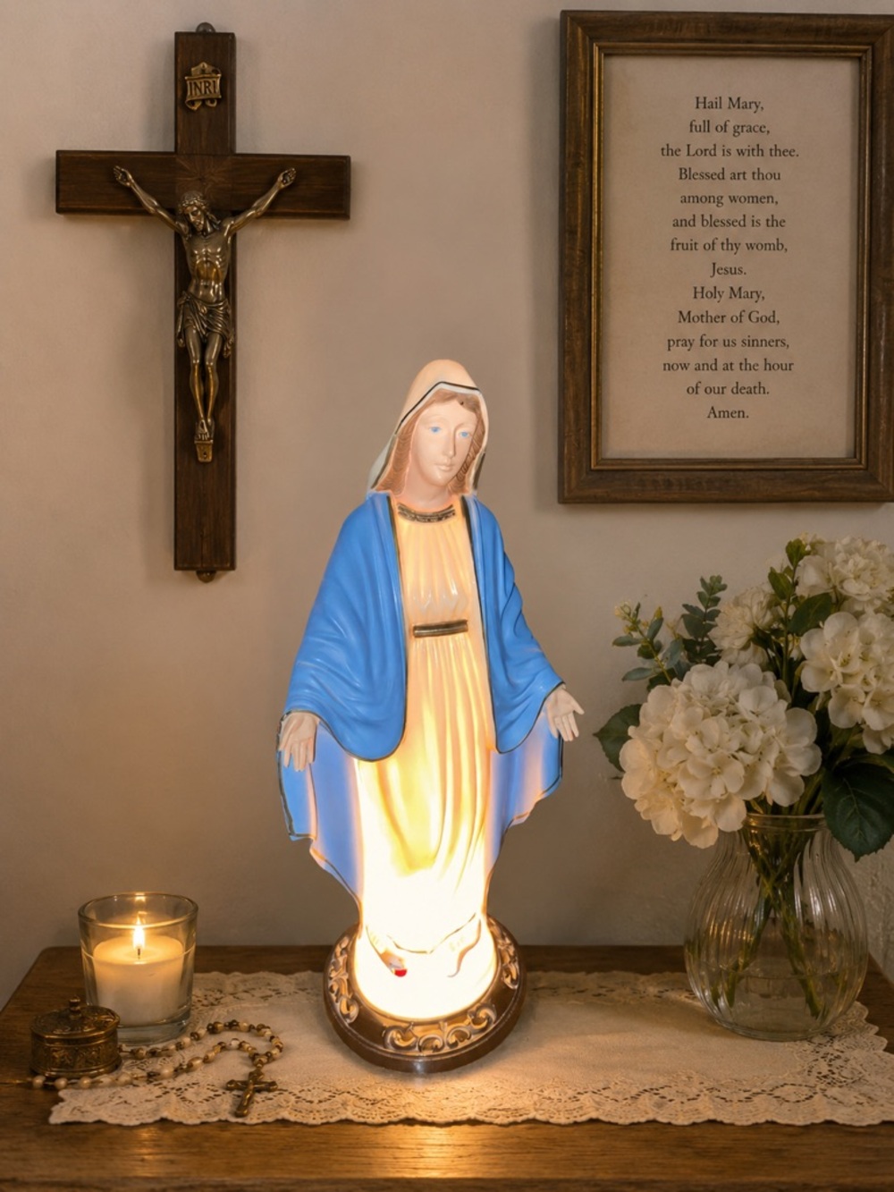 Vintage Virgin Mary Light Up Religious Collectible Figurine